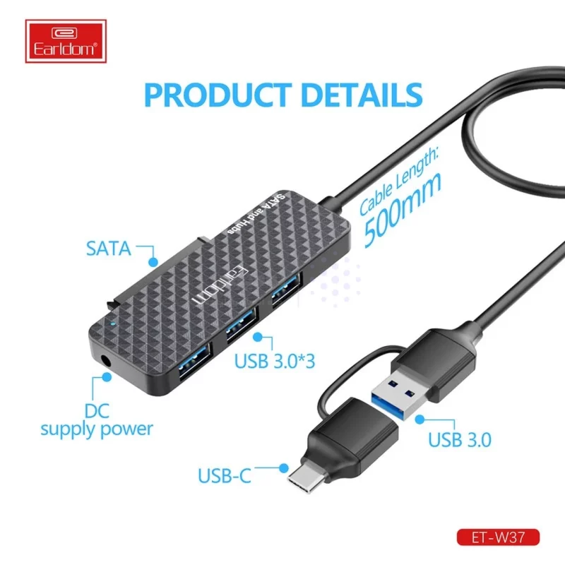 تبدیل هارد Earldom USB 3.0 & Type-C To Sata مدل ET-W37 - مشکی - تصویر 5