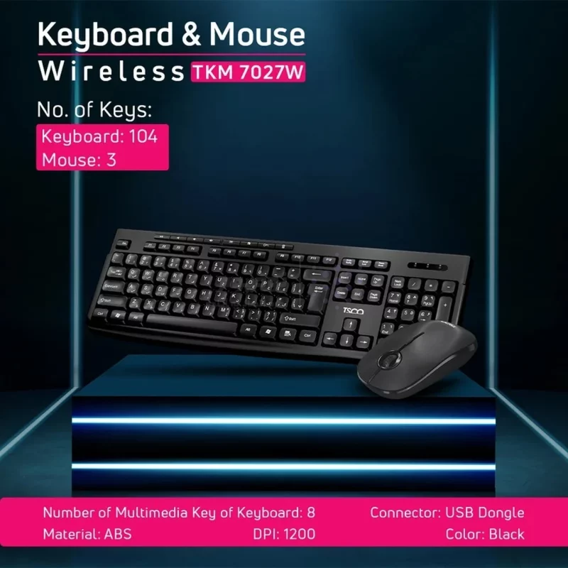 کیبورد و ماوس بی سیم TSCO مدل TKM 7027W - مشکی - تصویر 4