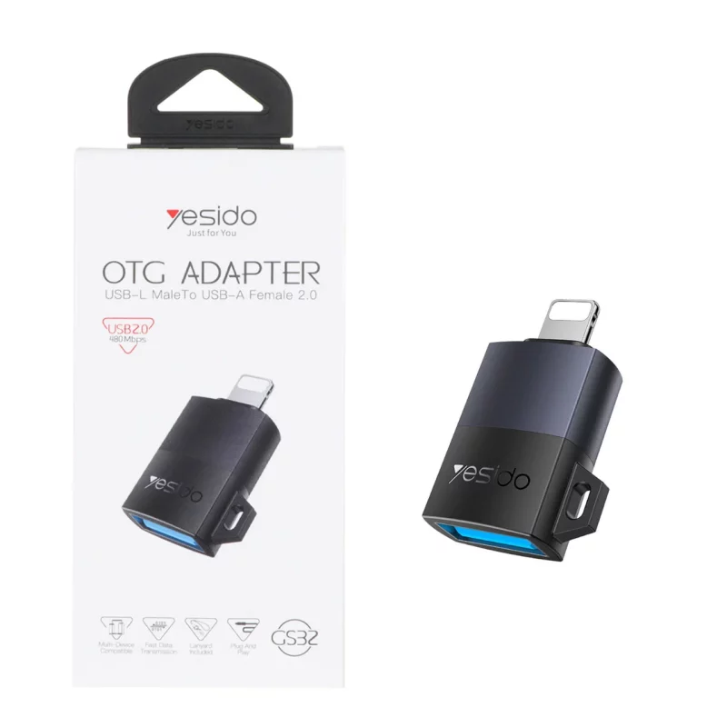 تبدیل Yesido Lightning To USB2.0 مدل GS32 - خاکستری (گارانتی 18 ماه تعویض نیکان همراه) - تصویر 2