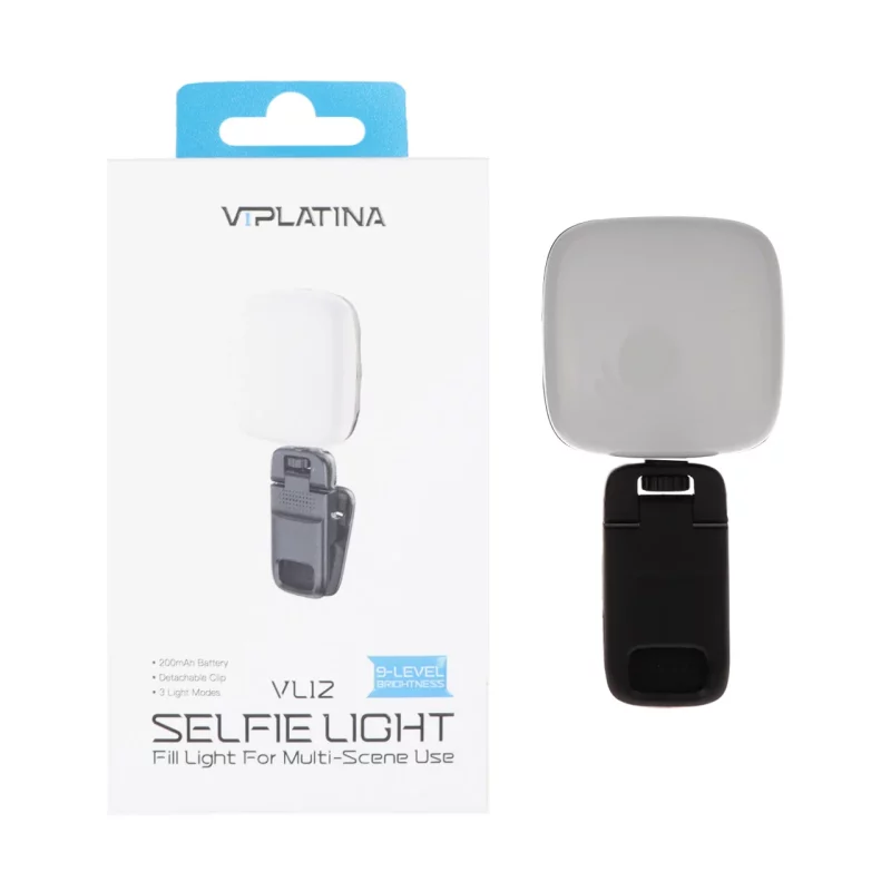 چراغ سلفی شارژی با گیره اتصال به موبایل و تبلت VIPLATINA مدل VL12 - مشکی (گارانتی 18 ماه تعویض نیکان همراه) - تصویر 2