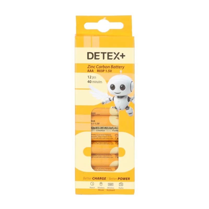 باتری نیم قلم Detex+ - AAA مدل Zinc Carbon R03P (بسته 12 عددی) - تصویر 2