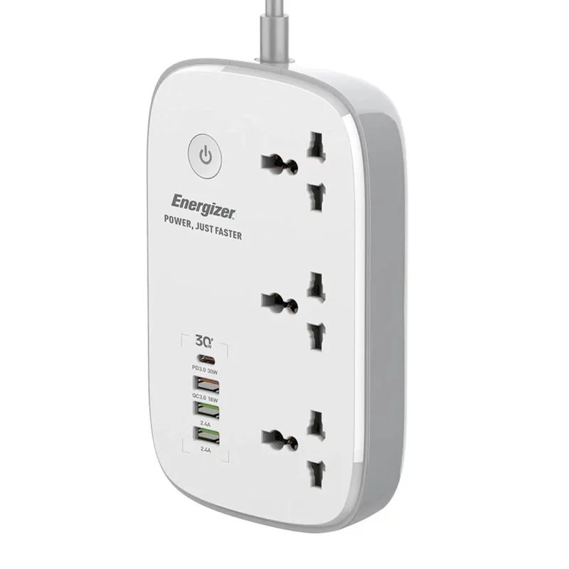 چندراهی برق 3 خانه Energizer مدل EPB2502EU 30W - سفید - تصویر 2