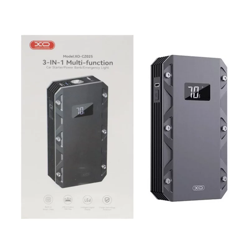 جامپ استارتر خودرو و پاوربانک18W فست شارژ XO 10000mAh مدل XO-CZ025 - مشکی(دارای چراغ LED) - تصویر 2