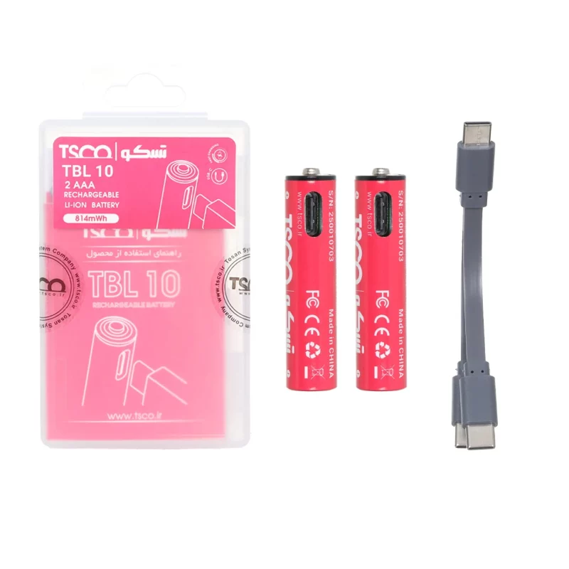 باتری نیم قلم شارژی TSCO Type-C AAA مدل TBL 10 - بسته 2 عددی (گارانتی 12 ماهه تسکو) - تصویر 2