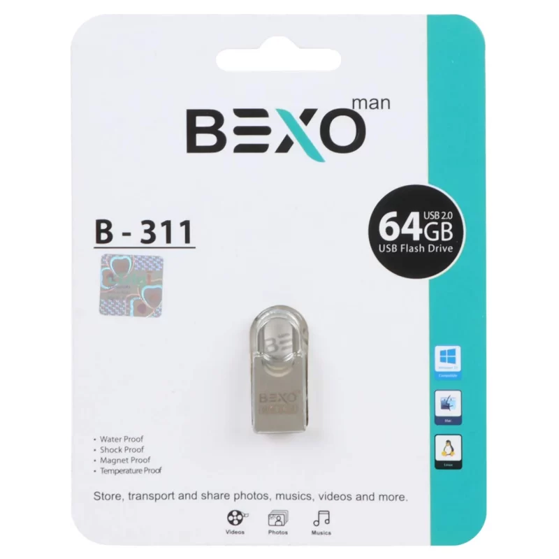 BEXO B-311 USB2.0 Flash Memory - 64GB (گارانتی داده پردازی آواتک) نقره ای - تصویر 2