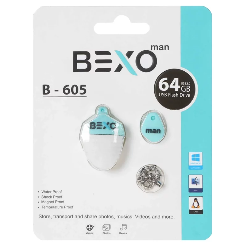 BEXO B-605 USB2.0 Flash Memory-64GB (گارانتی داده پردازی آواتک) آبی روشن - تصویر 2