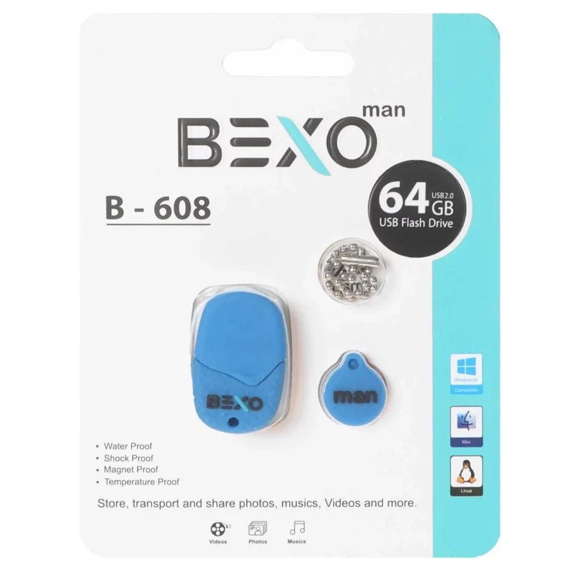 BEXO B-608 USB2.0 Flash Memory-64GB (گارانتی داده پردازی آواتک) آبی کاربنی - تصویر 2