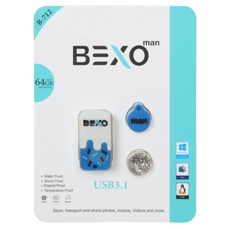 BEXO B-712 USB3.1 Flash Memory-64GB (گارانتی داده پردازی آواتک) آبی کاربنی - تصویر 2