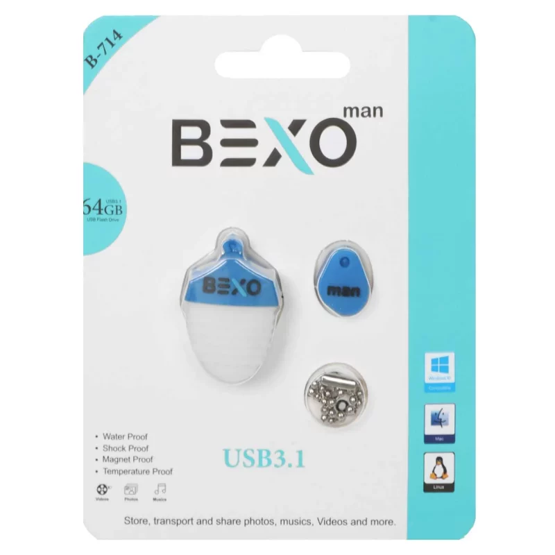BEXO B-714 USB3.1 Flash Memory-64GB (گارانتی داده پردازی آواتک) آبی کاربنی - تصویر 2