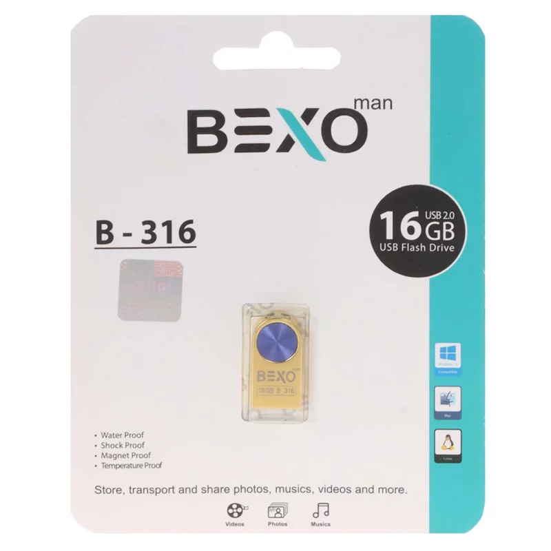 BEXO B-316 USB2.0 Flash Memory - 16GB (گارانتی داده پردازی آواتک) طلایی آبی - تصویر 2