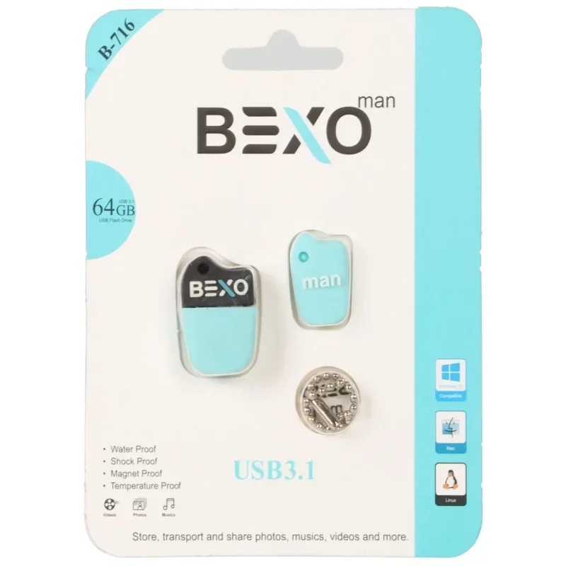 BEXO B-716 USB3.1 Flash Memory-64GB (گارانتی داده پردازی آواتک) آبی روشن - تصویر 2