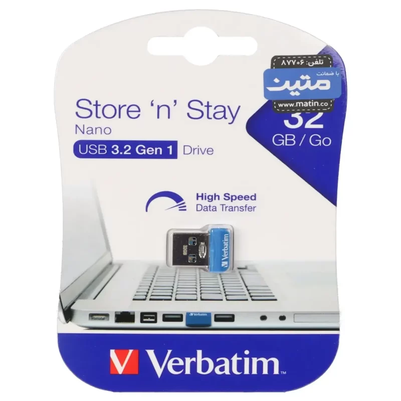 Verbatim ‘n’ Stay Nano USB3.2 Flash Memory - 32GB - (گارانتی متین) آبی - تصویر 2