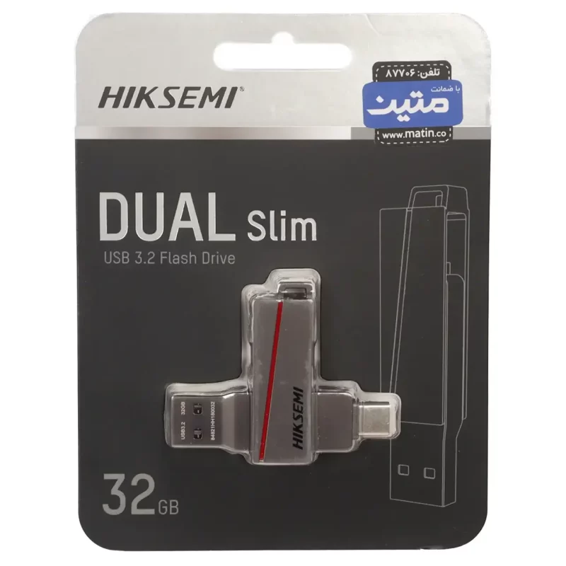 Hiksemi DUAL Slim USB3.2 Type-C Flash Memory - 32GB - (گارانتی متین) خاکستری - تصویر 2