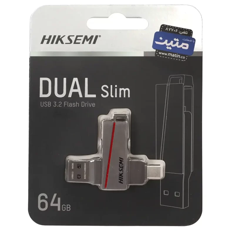 Hiksemi DUAL Slim USB3.2 Type-C Flash Memory - 64GB - (گارانتی متین) خاکستری - تصویر 2