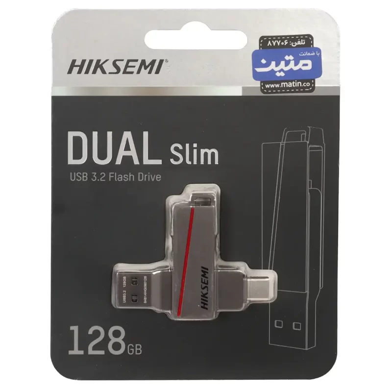 Hiksemi DUAL Slim USB3.2 Type-C Flash Memory - 128GB - (گارانتی متین) خاکستری - تصویر 2
