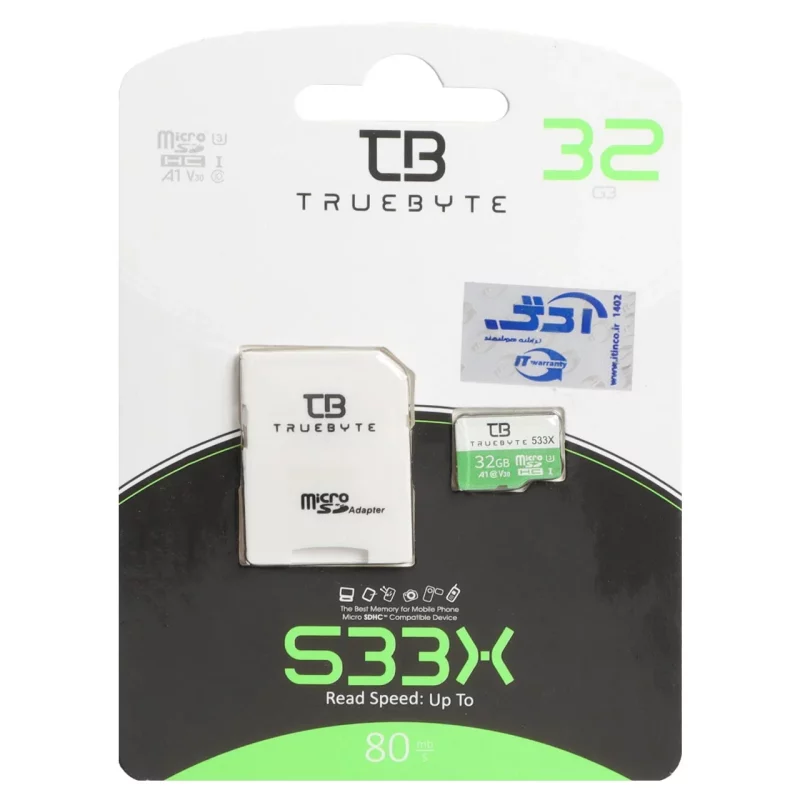 Truebyte microSDHC & adapter UHS-I U3-(80MB/S-533X) - 32GB (گارانتی مادام العمر شرکت آی تین) - تصویر 2