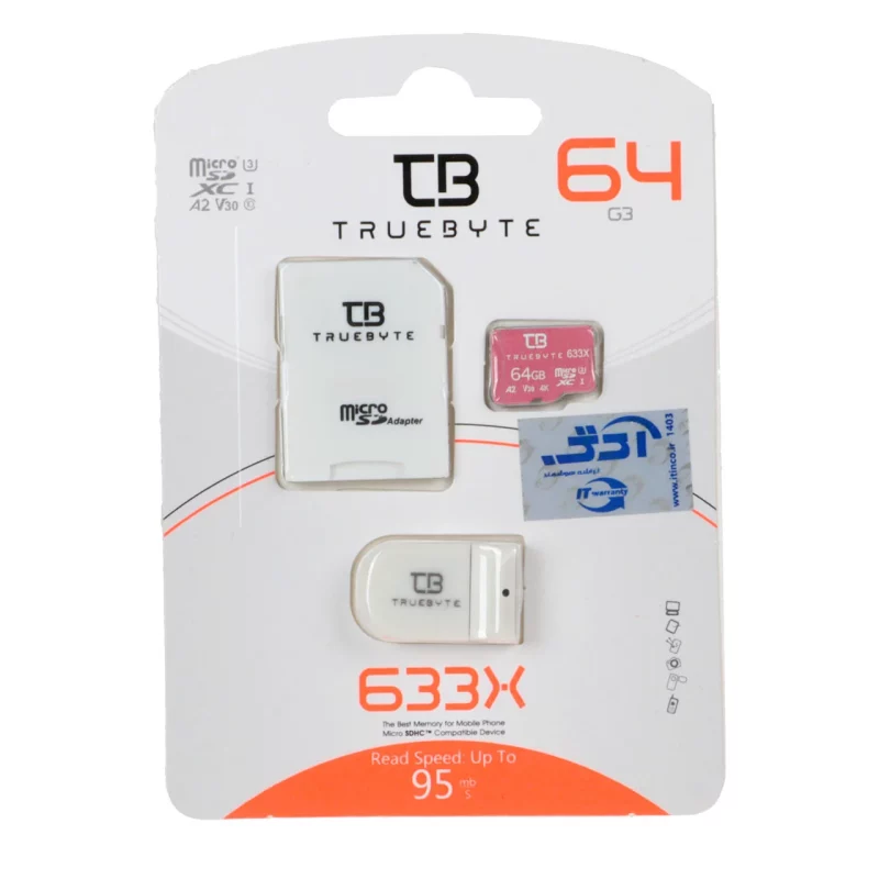 سفید (گارانتی مادام‌العمر شرکت آی تین) TRUEBYTE microSDXC & adapter U3 Class 10 633X -95MB/s - 64GB - تصویر 2