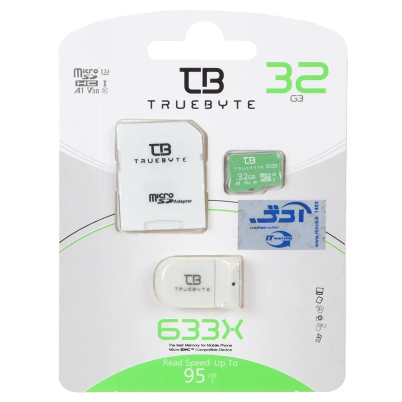 سفید (گارانتی مادام‌العمر شرکت آی تین) TRUEBYTE microSDXC & adapter U3 Class 10 633X -95MB/s - 32GB - تصویر 2