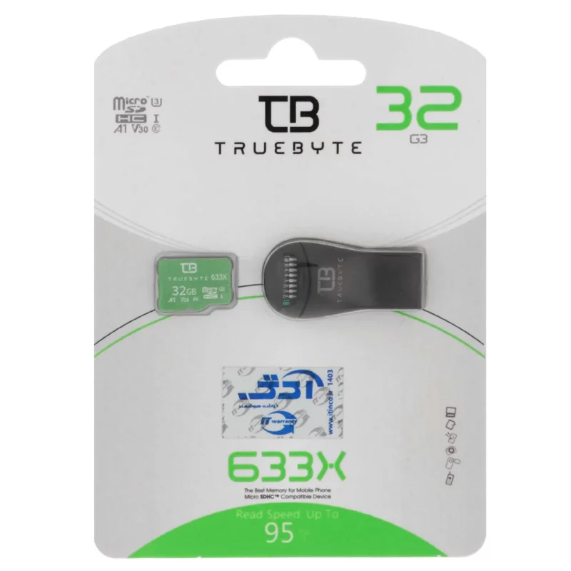(گارانتی مادام‌العمر شرکت آی تین) TRUEBYTE microSDXC & Card Reader U3 Class 10 633X -95MB/s - 32GB - تصویر 2