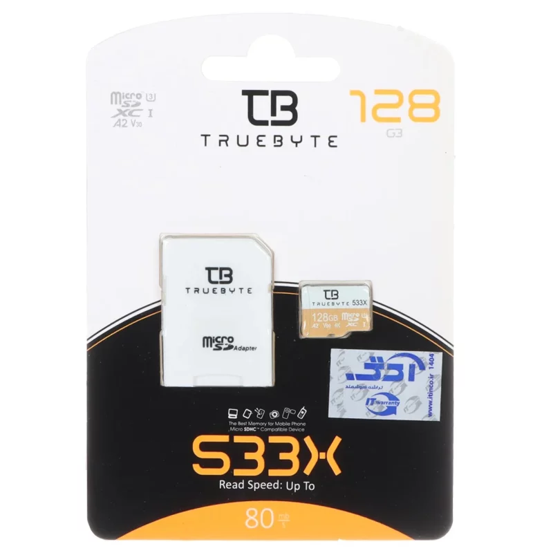 TRUEBYTE microSDHC & adapter UHS-I U3-(80MB/S-533X) - 128GB (گارانتی مادام العمر شرکت آی تین) - تصویر 2