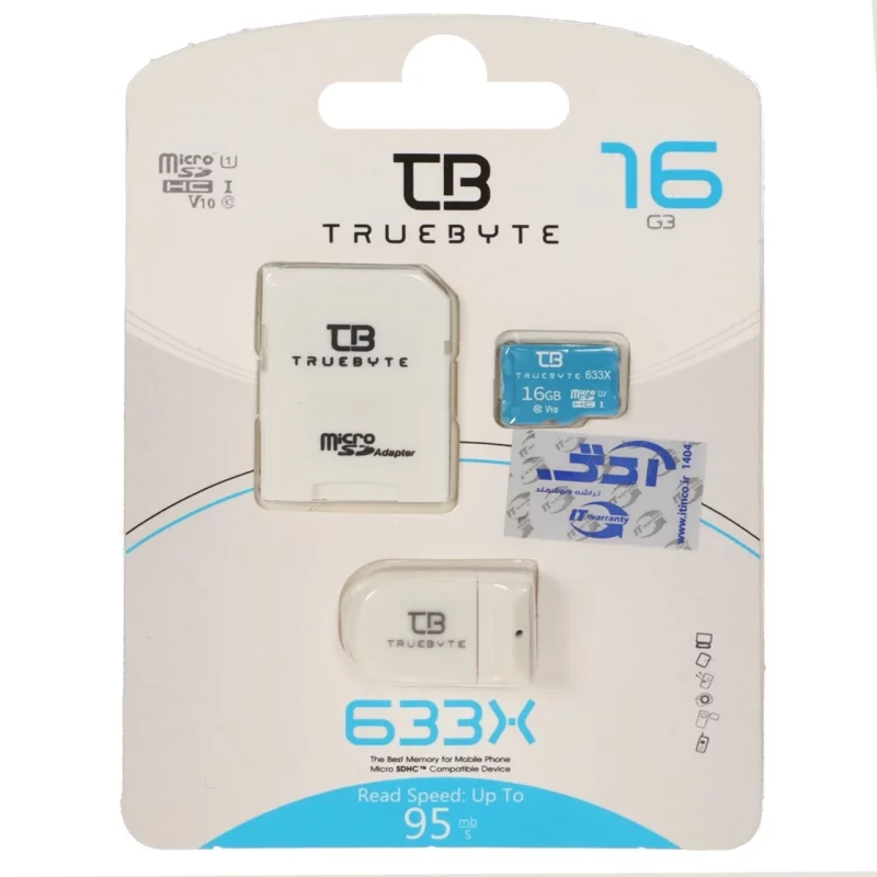(گارانتی مادام العمر شرکت آی تین) سفید TRUEBYTE microSDXC & adapter U1 Class 10 633X -95MB/s - 16GB - تصویر 2