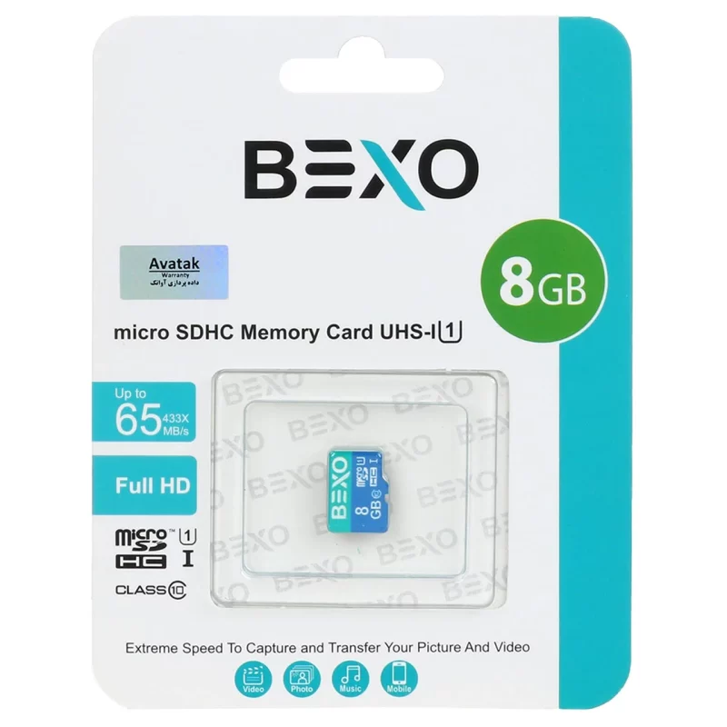 BEXO 433X microSDHC UHS-I U1 Class10-65MB/s - 8GB (گارانتی داده پردازی آواتک) - تصویر 2
