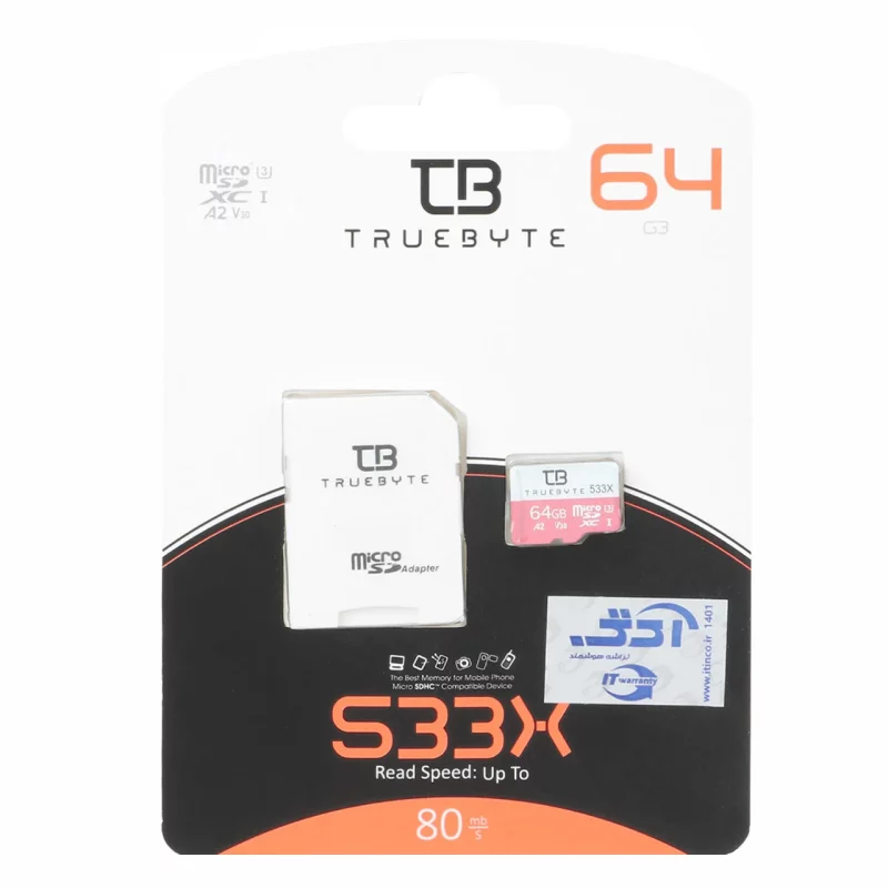 TRUEBYTE microSDXC & adapter A2 V30 U3-(80MB/S-533X)-64GB (گارانتی مادام العمر شرکت آی تین) - تصویر 2