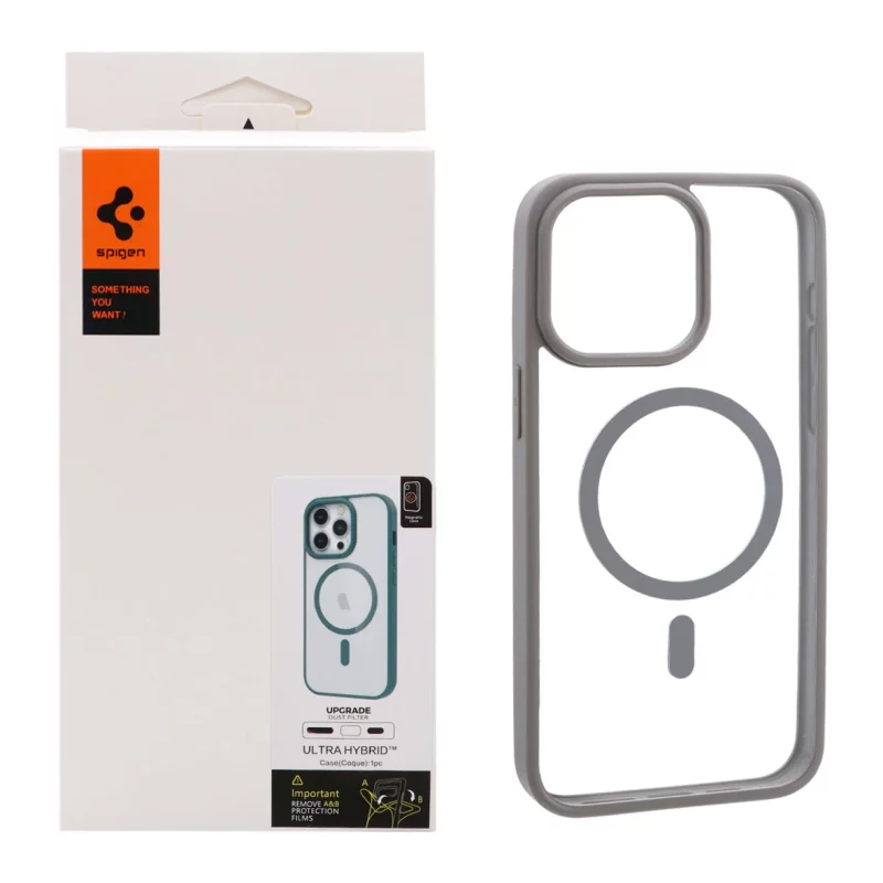 قاب اورجینال Magsafe Spigen با توری اسپیکر فلزی Apple iPhone 15 Pro Max - طوسی (پک دار) - تصویر 2