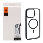قاب اورجینال Magsafe Spigen با توری اسپیکر فلزی Apple iPhone 15 Pro Max - شفاف مشکی (پک دار)
