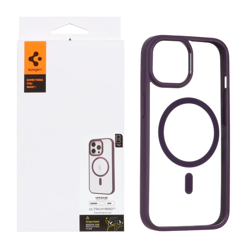 قاب اورجینال Magsafe Spigen با توری اسپیکر فلزی Apple iPhone 15 / iPhone 14 / iPhone 13 - بنفش (پک دار) - تصویر 2