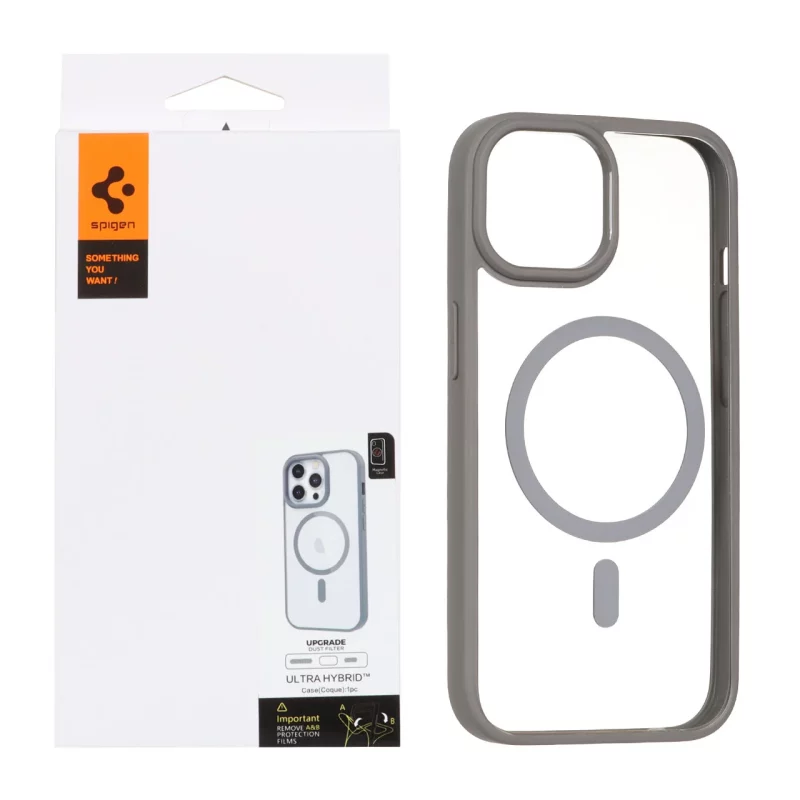 قاب اورجینال Magsafe Spigen با توری اسپیکر فلزی Apple iPhone 15 / iPhone 14 / iPhone 13 - طوسی (پک دار) - تصویر 2