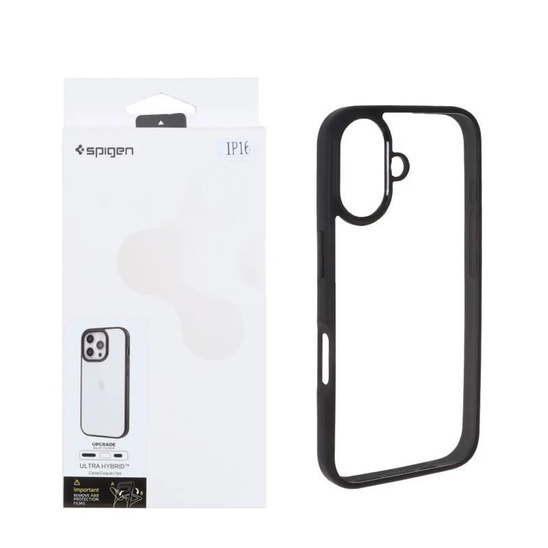 قاب اورجینال Spigen با توری اسپیکر فلزی Apple iPhone 16 - شفاف مشکی (پک دار) - تصویر 2