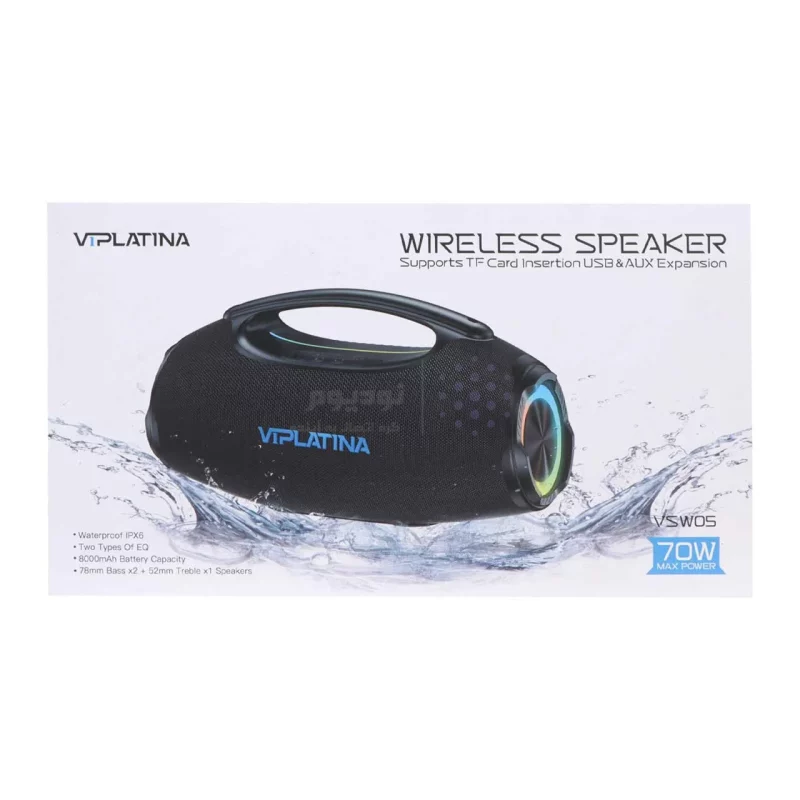 اسپیکر بلوتوثی 70 وات ضد آب VIPLATINA مدل VSW05 با قابلیت نورپردازی - رنگ مشکی (گارانتی 18 ماه تعویض نیکان همراه) - تصویر 9