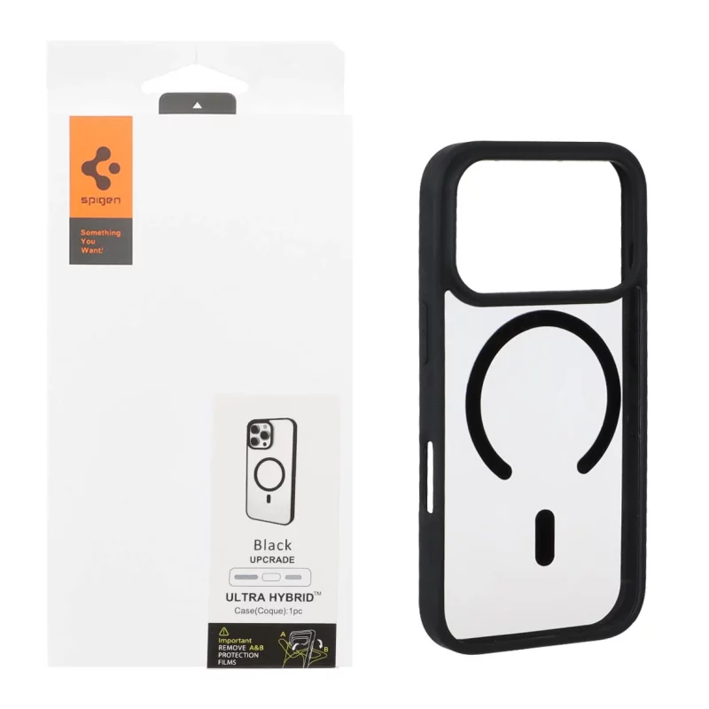 قاب اورجینال Magsafe Spigen با توری اسپیکر فلزی Apple iPhone 17 Pro - شفاف مشکی (پک دار) - تصویر 2
