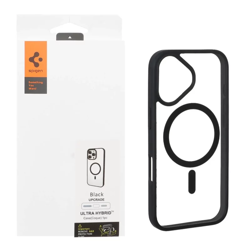 قاب اورجینال Magsafe Spigen با توری اسپیکر فلزی Apple iPhone 17 - شفاف مشکی (پک دار) - تصویر 2