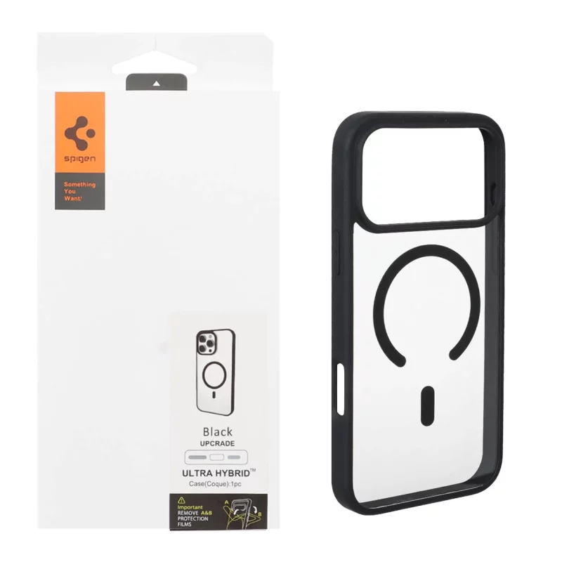 قاب اورجینال Magsafe Spigen با توری اسپیکر فلزی Apple iPhone 17 Pro Max - شفاف مشکی (پک دار) - تصویر 2