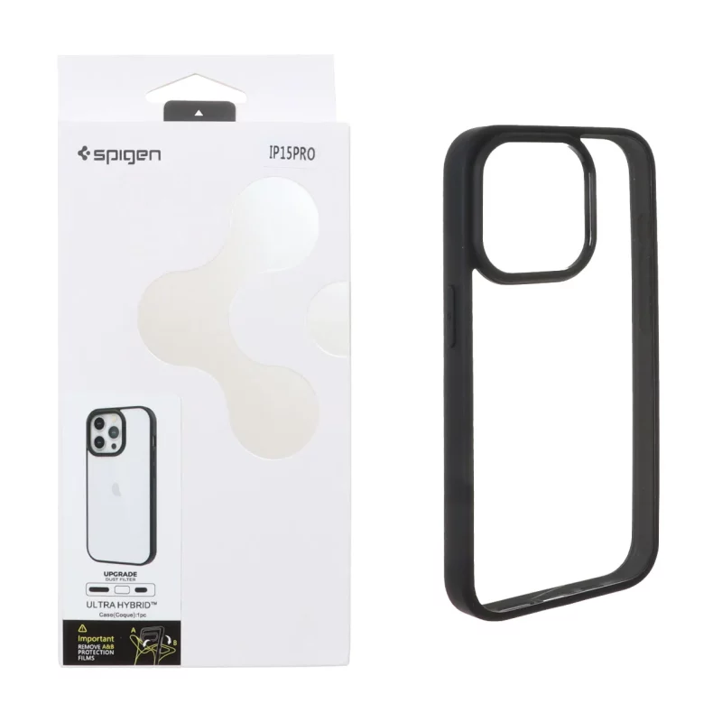 قاب اورجینال Spigen با توری اسپیکر فلزی Apple iPhone 15 Pro - مشکی شفاف (پک دار) - تصویر 2
