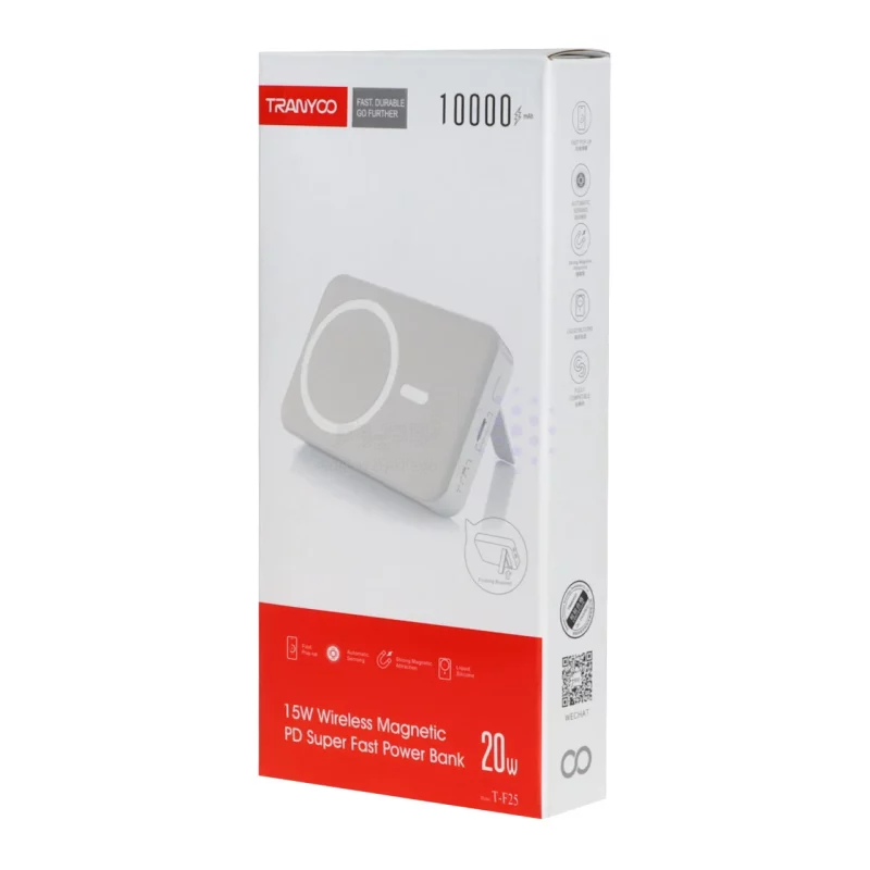 پاوربانک وایرلس (PD و فست شارژ) Tranyoo 20W 10000mAh مدل T-F25 - سفید(دارای استند موبایل) - تصویر 5