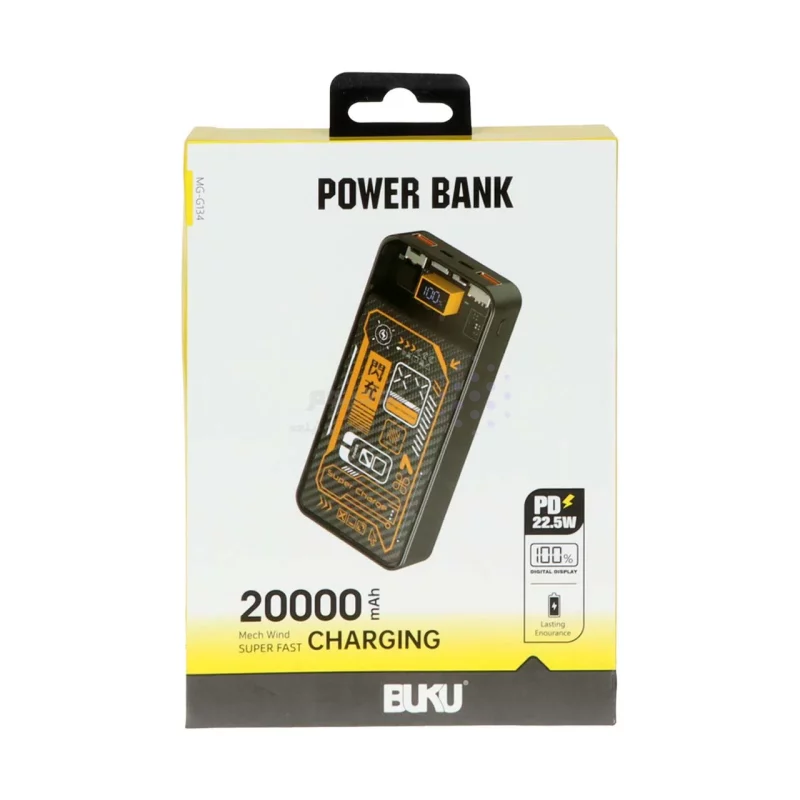 پاوربانک (PD و فست شارژ) BUKU 20000mAh مدل MG-G134 22.5W - مشکی - MMS (گارانتی شش ماهه YA) - تصویر 3