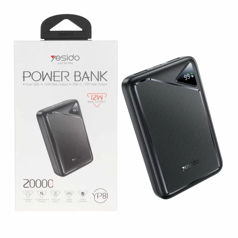 پاوربانک فست شارژ Yesido 20000mAh مدل YP8I 12W - مشکی (گارانتی 18 ماه تعویض نیکان همراه) - تصویر 2
