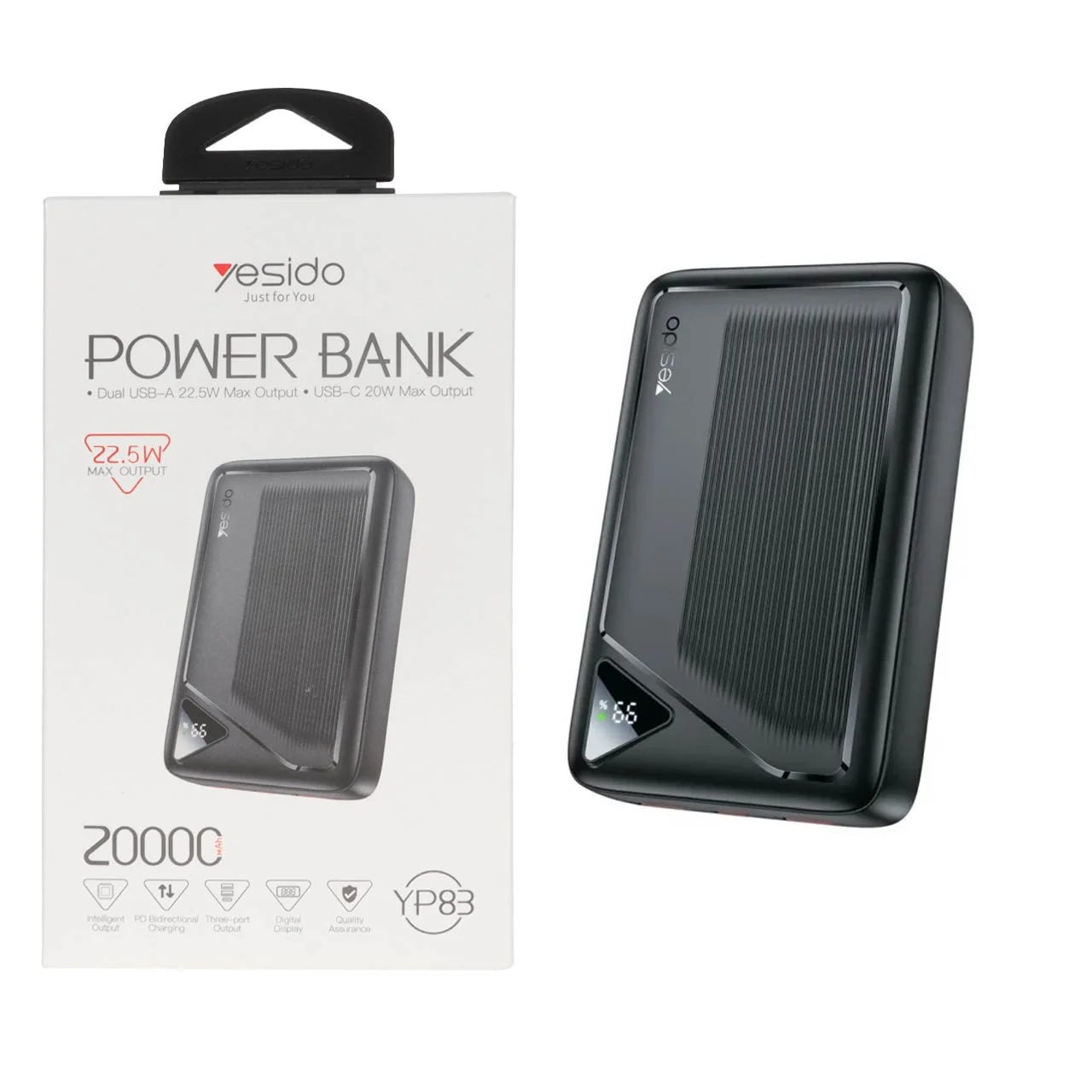 1584-1621032-1 پاوربانک فست شارژ Yesido 20000mAh مدل YP83 22.5W - مشکی (گارانتی 18 ماه تعویض نیکان همراه) - تصویر 1