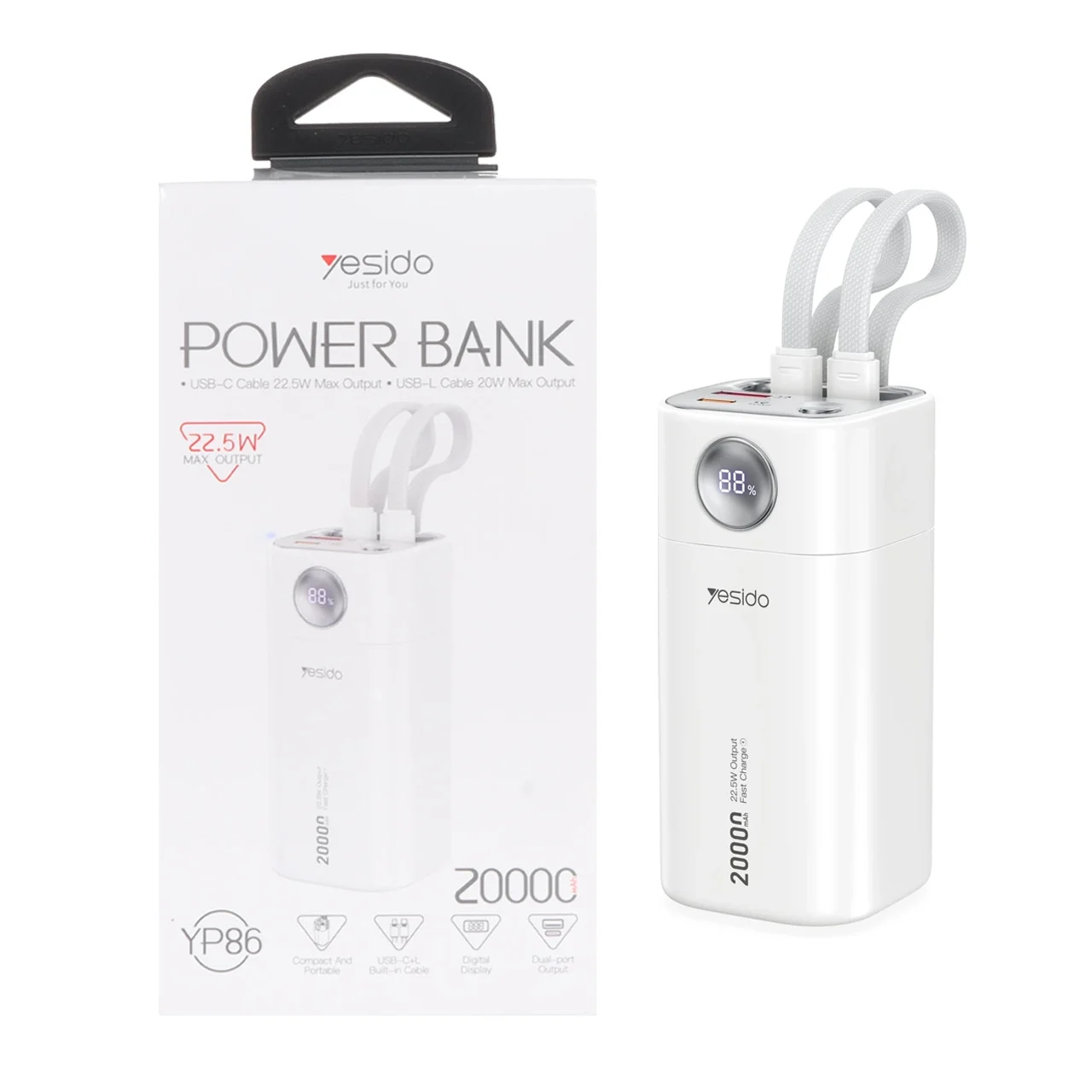 1584-1644526-1 پاوربانک فست شارژ Yesido 20000mAh مدل YP86 22.5W - سفید (گارانتی 18 ماه تعویض نیکان همراه) - تصویر 1