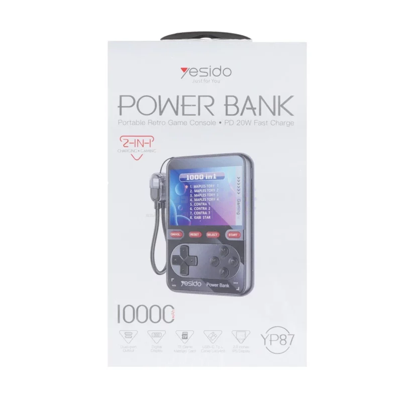 کنسول بازی و پاوربانک PD و فست شارژ Yesido 10000mAh مدل YP87 20W - مشکی (گارانتی 18 ماه تعویض نیکان همراه) - تصویر 8