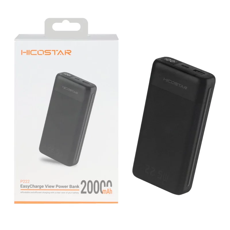 پاوربانک PD و فست شارژ Hicostar 22.5W 20000mAh مدل P222 - مشکی - تصویر 2