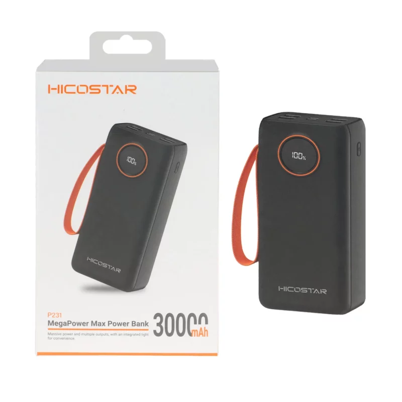 پاوربانک PD و فست شارژ Hicostar 22.5W 30000mAh مدل P231 - مشکی - تصویر 2