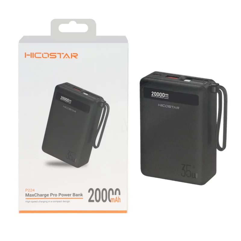 پاوربانک فست شارژ Hicostar 35W 20000mAh مدل P224 - مشکی - تصویر 2