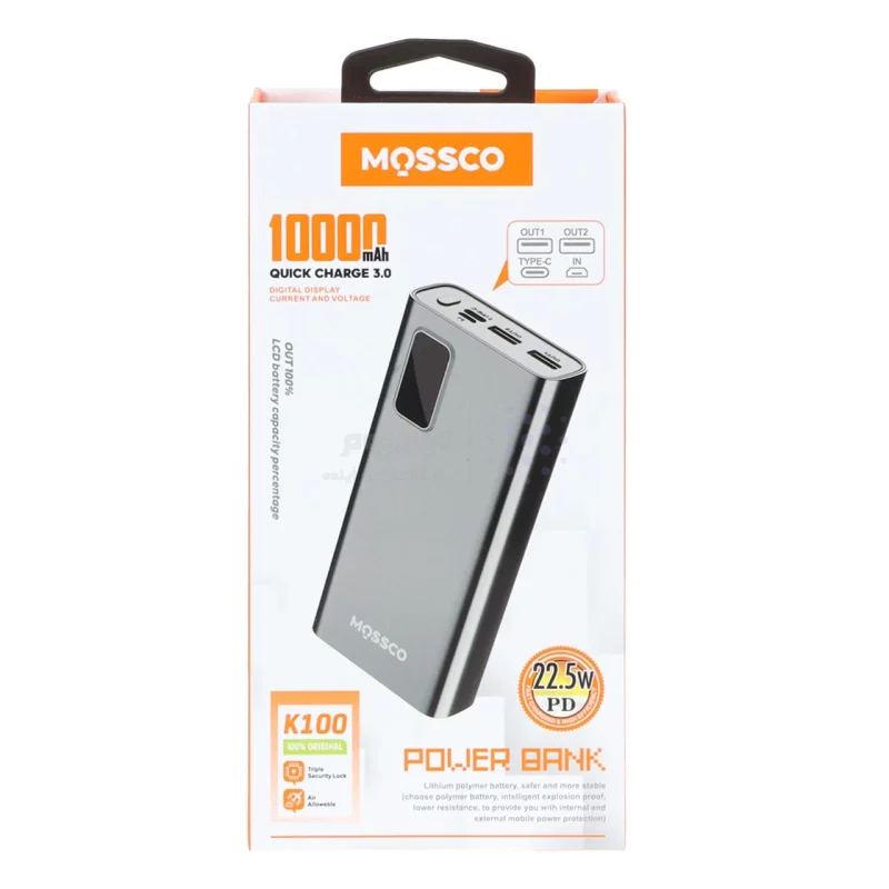 پاوربانک (PD و فست شارژ) Mossco 10000mAh مدل K100 22.5W - مشکی - تصویر 7