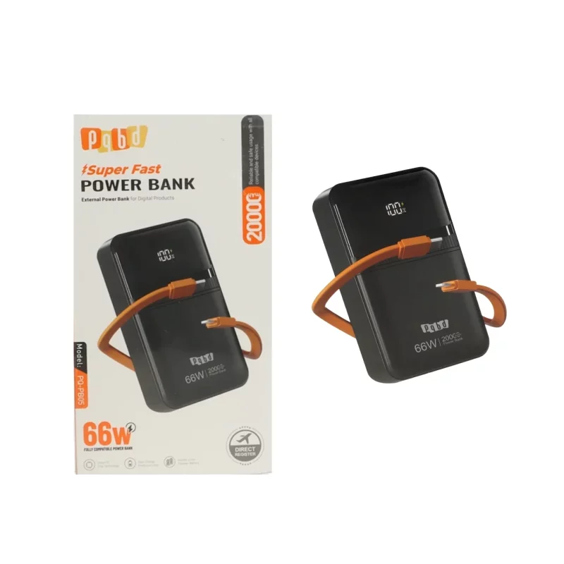 پاوربانک PD و فست شارژ pqbd 20000mAh مدل PQ-PB05 66W - مشکی - تصویر 2