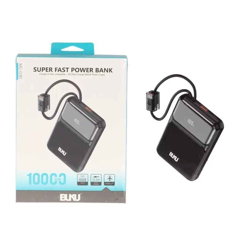 پاوربانک PD و فست شارژ BUKU 10000mAh مدل MG-G181 22.5W - مشکی - MMS (گارانتی شش ماهه YA) - تصویر 2