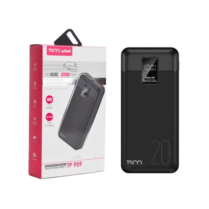 پاوربانک فست شارژ TSCO 20000mAh مدل TP 959 22.5W - مشکی (گارانتی 12 ماهه TSCO) - تصویر 2